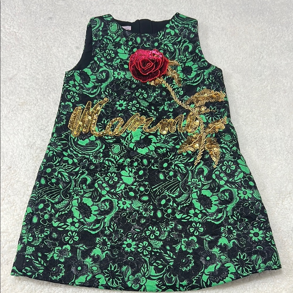 W.L. Monsoon Girl's Black and Green Beads/Sequins Sleeveless Dress Sz 5